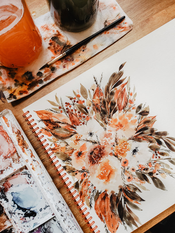 Brown and Orange Wildflower Wall Art | Watercolor Print