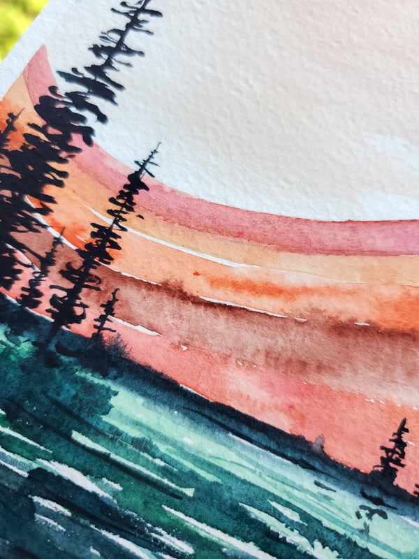 Abstract Retro Rainbow Lake Wall Art | Watercolor Print