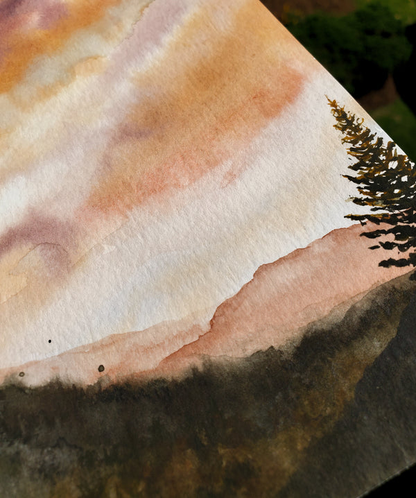 Great Smokey Mountains Sunset Wall Art | Watercolor Print