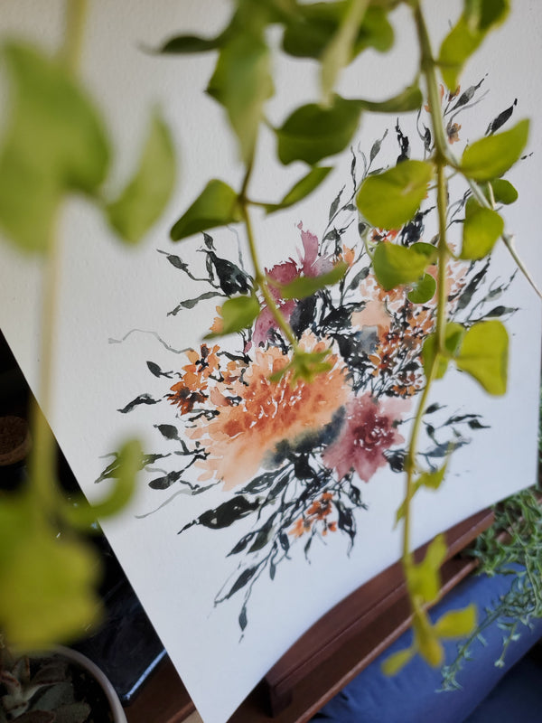 Moody Wildflowers Wall Art | Watercolor Print