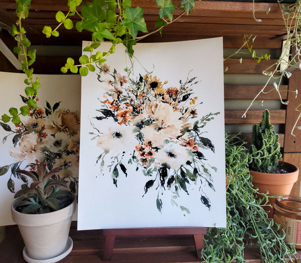 Cream and Rust Loose Wildflowers No. 2 Wall Art | Watercolor Print
