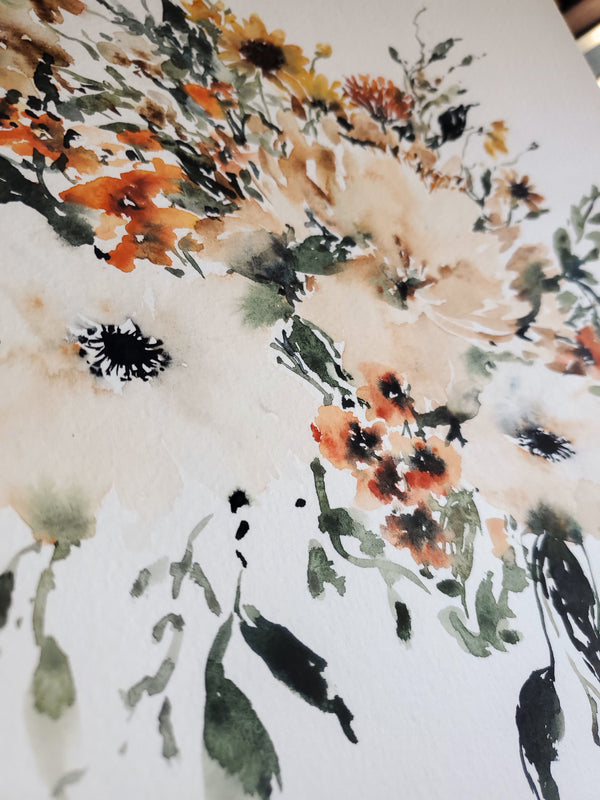 Cream and Rust Loose Wildflowers No. 2 Wall Art | Watercolor Print