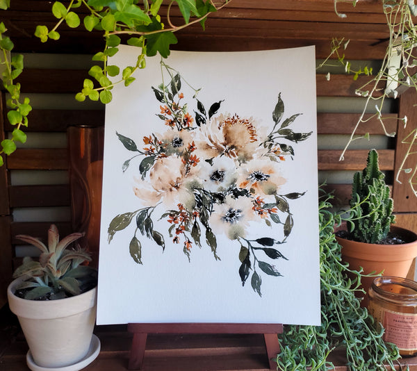 Cream and Rust Loose Wildflowers No. 1 Wall Art | Watercolor Print
