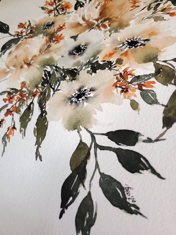 Cream and Rust Loose Wildflowers No. 1 Wall Art | Watercolor Print
