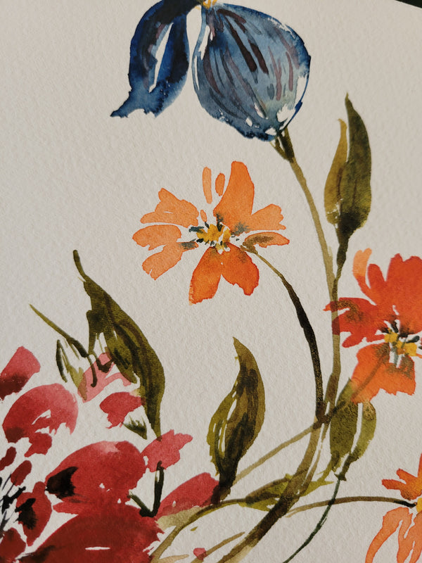 Red + Blue Vintage Botanical No. 1 Wall Art | Watercolor Print