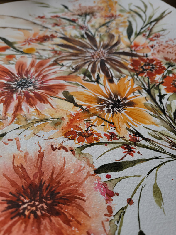 Retro Boho Floral Bouquet Wall Art | Watercolor Print