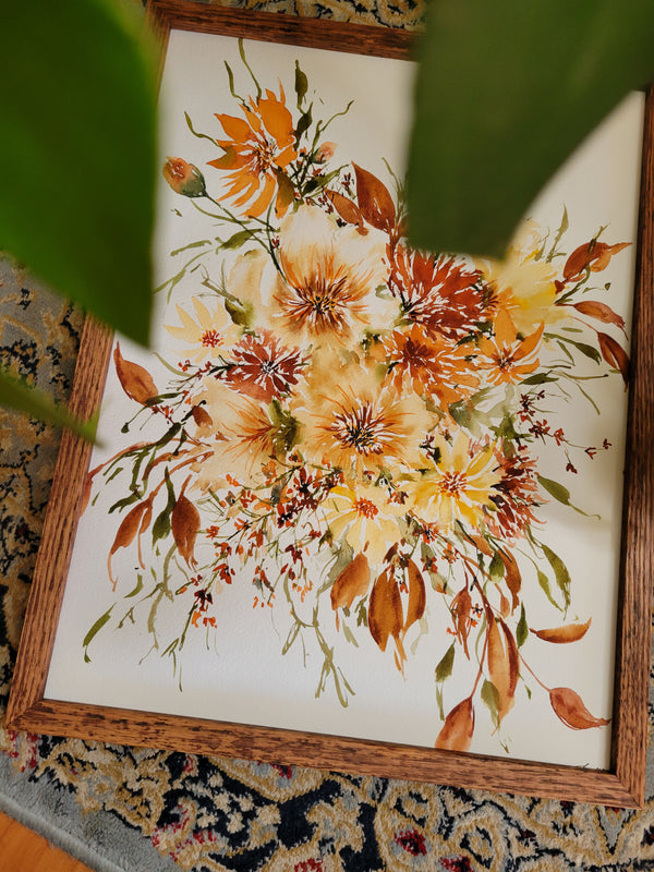 Retro Warm Florals | Neutral Wall Art | Watercolor Print