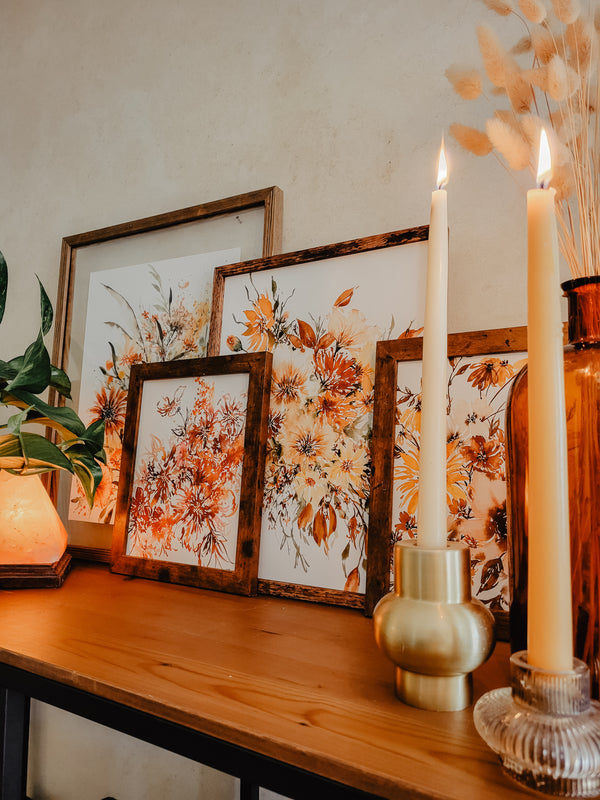 Retro Warm Florals | Neutral Wall Art | Watercolor Print
