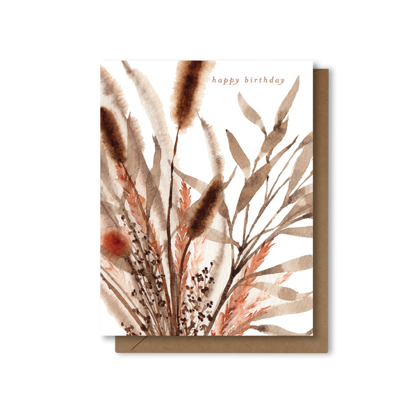 Happy Birthday | Rust Dried Floral Palm Greeting Card