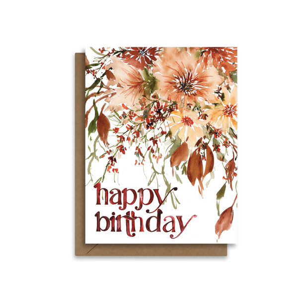 Happy Birthday | Warm Retro Florals Greeting Card