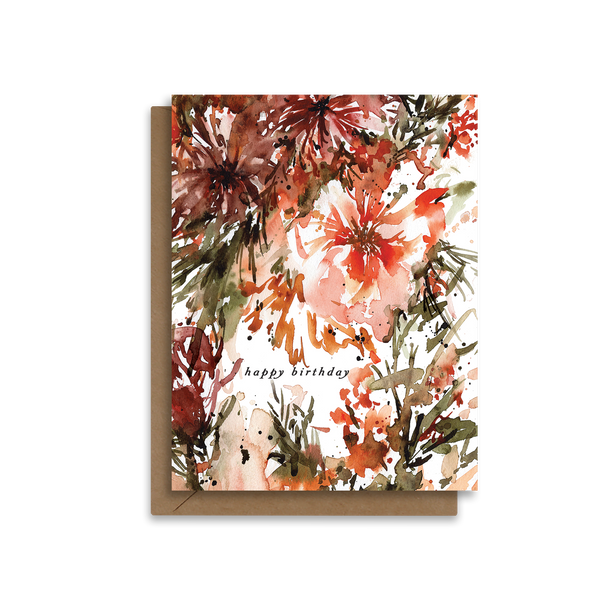 Happy Birthday | Colourful Painted Flowers | Greeting Card