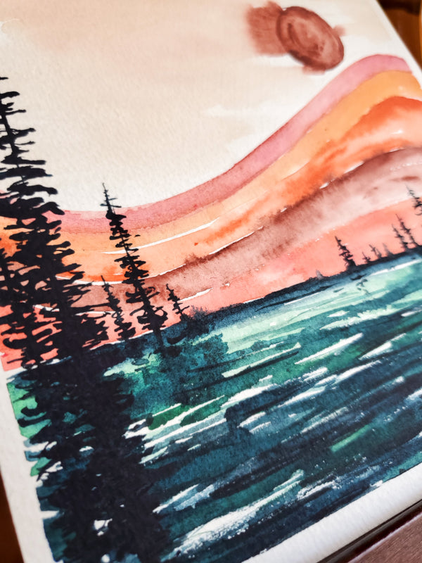 Abstract Retro Rainbow Lake Wall Art | Watercolor Print