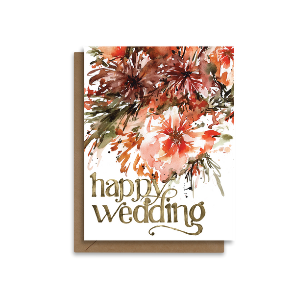 Happy Wedding | Retro Colorful Painted Floral | Greeting Card