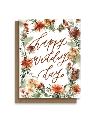Happy Wedding Day | Retro Painted Wildflowers | Greeting Card