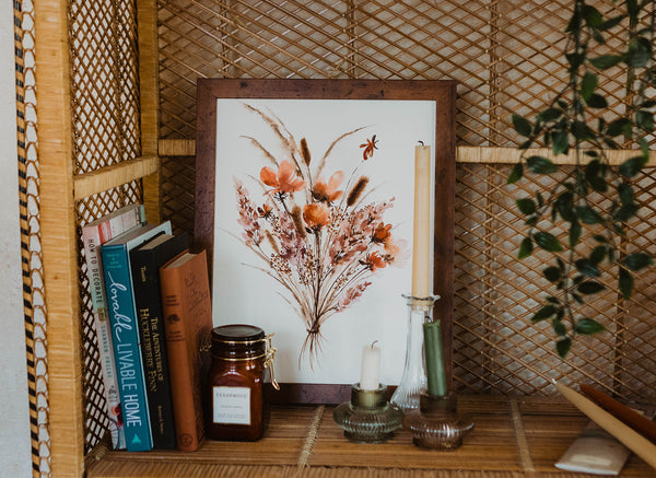Boho Rust Purple Dried Floral Bouquet Wall Art | Watercolor Print