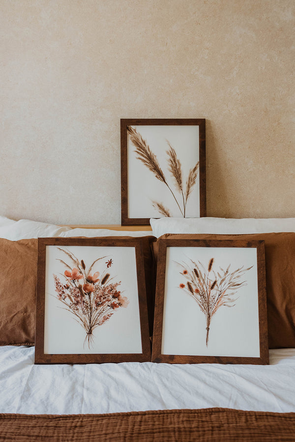 Boho Rust Purple Dried Floral Bouquet Wall Art | Watercolor Print