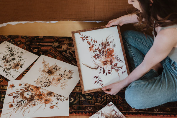 Burgundy Rust Dried Floral Wall Art | Watercolor Print