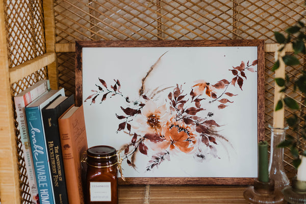 Burgundy Rust Dried Floral Wall Art | Watercolor Print