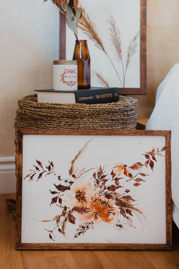 Burgundy Rust Dried Floral Wall Art | Watercolor Print