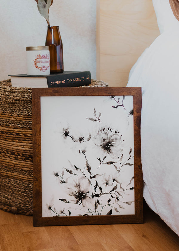 Minimalist Black + White Neutral Floral Wall Art | Watercolor Print