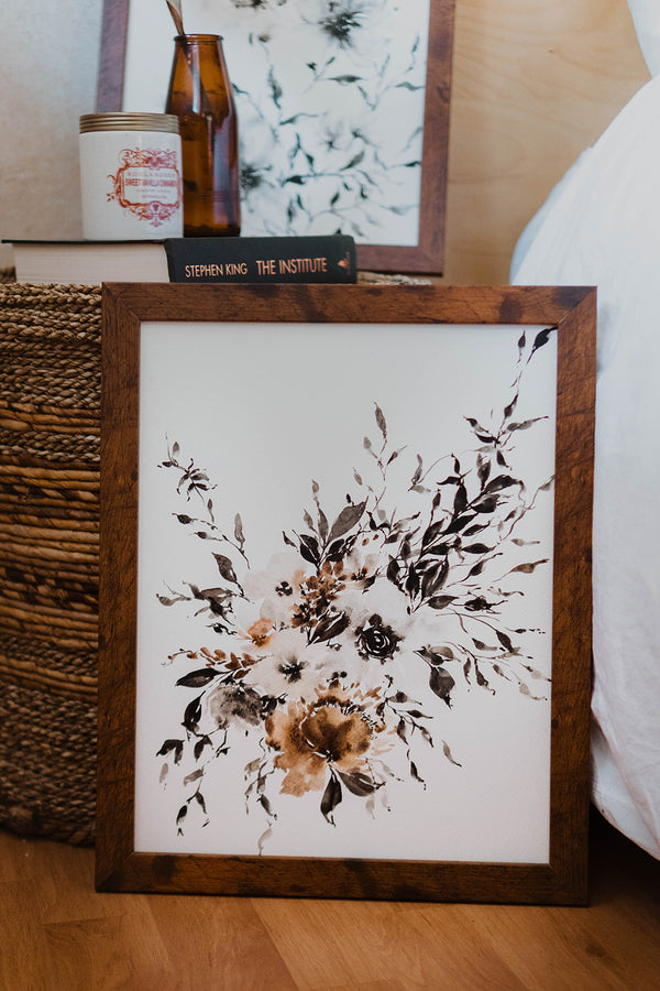 Black Brown Neutral Floral Wall Art | Watercolor Print