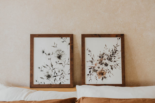 Black Brown Neutral Floral Wall Art | Watercolor Print