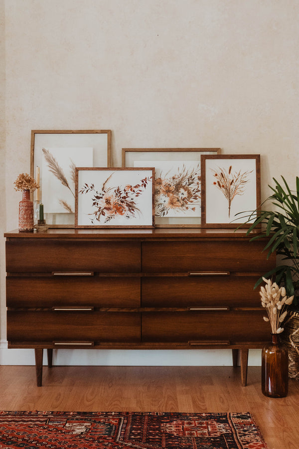Burgundy Rust Dried Floral Wall Art | Watercolor Print