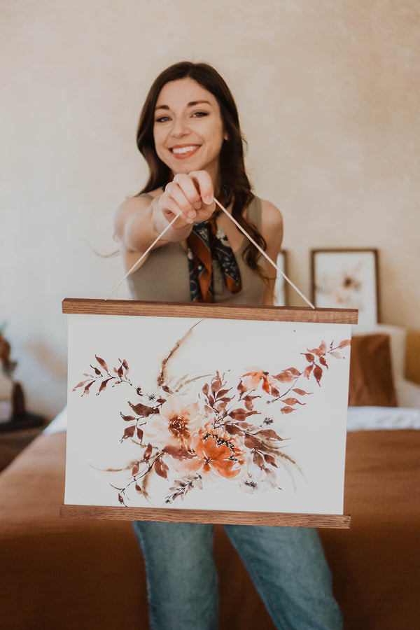 Burgundy Rust Dried Floral Wall Art | Watercolor Print