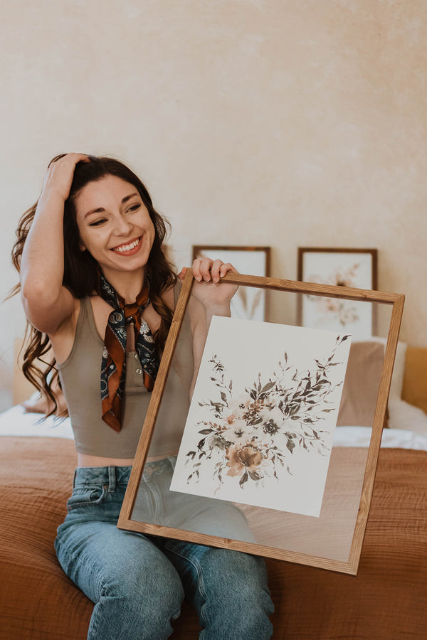 Black Brown Neutral Floral Wall Art | Watercolor Print