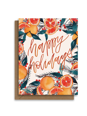 Happy Holidays | Vintage Oranges Wreath Greeting Card