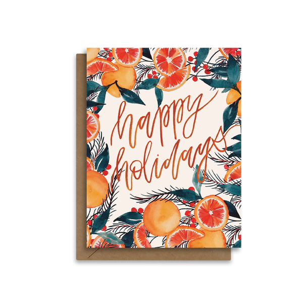 Happy Holidays | Vintage Oranges Wreath Greeting Card