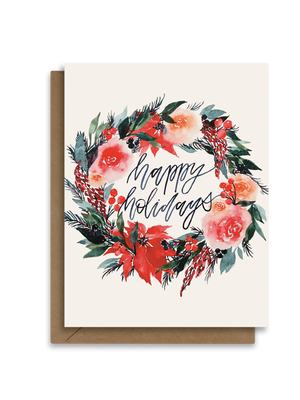 Happy Holidays | Poinsettia Wreath Greeting Card
