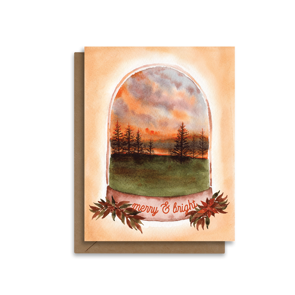 Merry & Bright | Watercolor Snowglobe Christmas Card