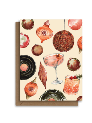 Disco Christmas | Retro Ornaments Cocktails | Holiday Card