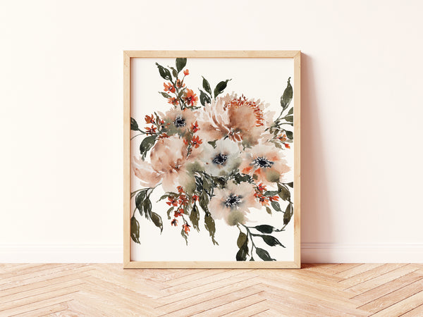 Cream and Rust Loose Wildflowers No. 1 Wall Art | Watercolor Print