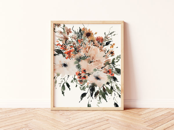 Cream and Rust Loose Wildflowers No. 2 Wall Art | Watercolor Print