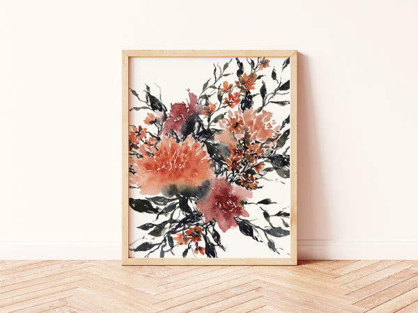 Moody Wildflowers Wall Art | Watercolor Print