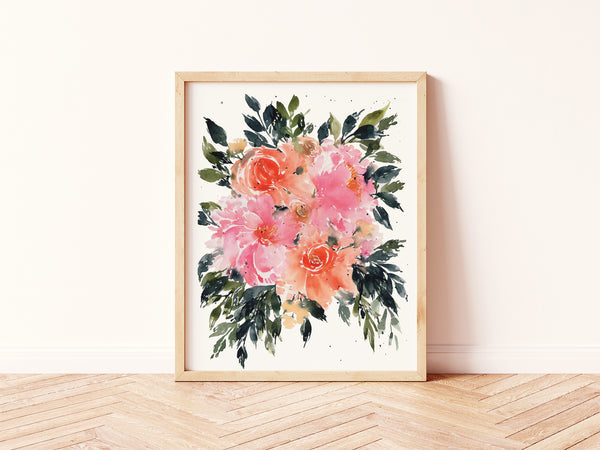 Pink Peonies Wall Art | Watercolor Print