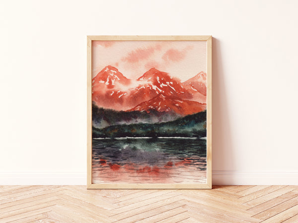 Rust Red Mountains National Park Wall Art | Watercolor Print