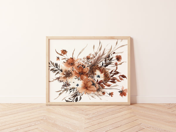 Boho Rust Palm Dried Floral Bouquet Wall Art | Watercolor Print