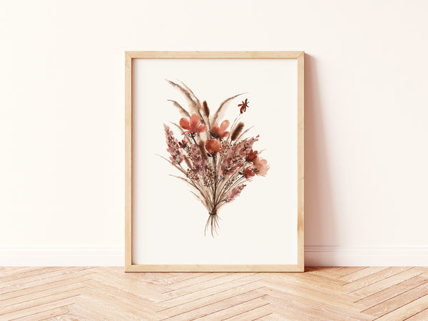 Boho Rust Purple Dried Floral Bouquet Wall Art | Watercolor Print