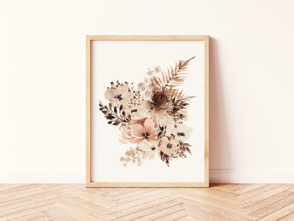 Minimalist Neutral Nursery Floral Wall Art | Watercolor Print
