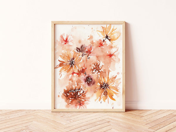 Yellow Sun Beams Expressive Florals Wall Art | Watercolor Print
