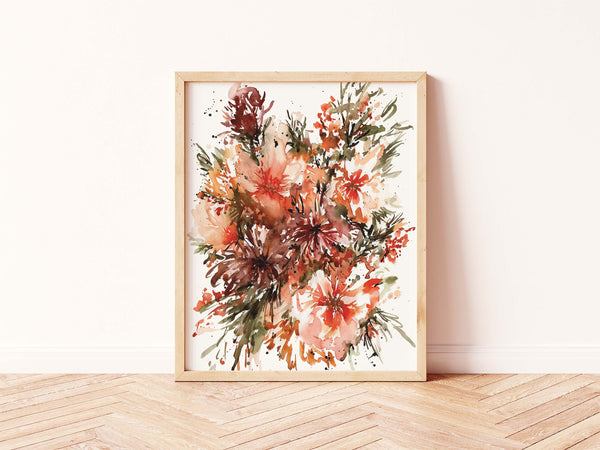 Colourful Sun Burst Expressive Florals Wall Art | Watercolor Print