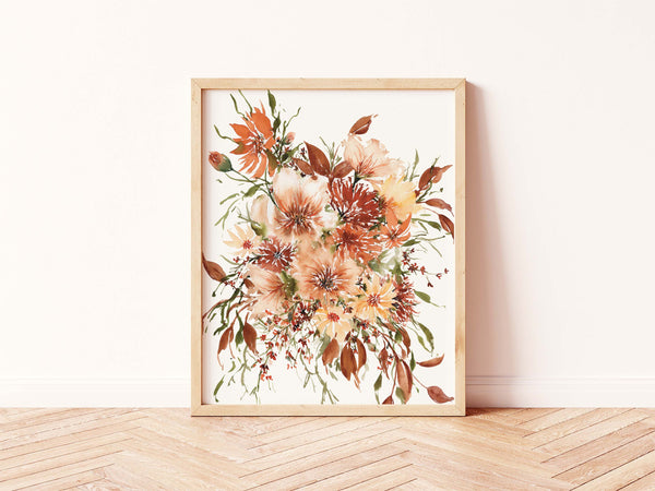 Retro Warm Florals | Neutral Wall Art | Watercolor Print