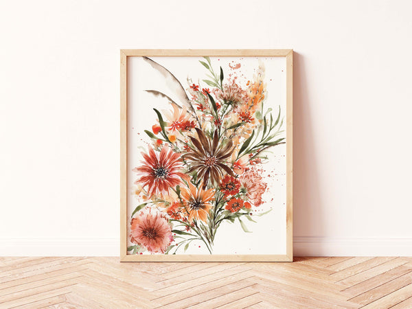 Retro Boho Floral Bouquet Wall Art | Watercolor Print