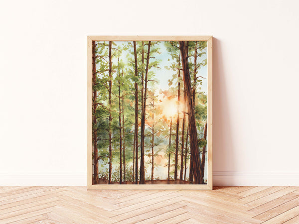 Algonquin Sunset Through the Pines | Forest Wall Art | Watercolor Print