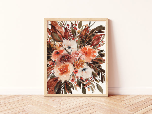 Brown and Orange Wildflower Wall Art | Watercolor Print
