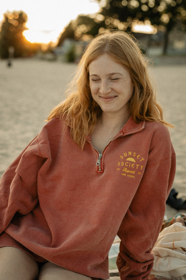 Sunset Society 1/4 Zip Sweatshirt | Red Afterglow