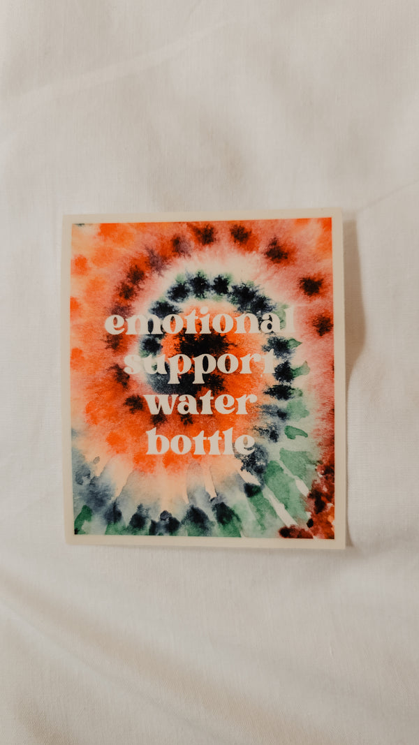 Emotional Support Water Bottle | Tie Dye Vinyl Sticker